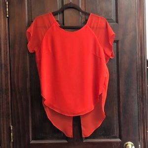 Red satin/sheer dress top.